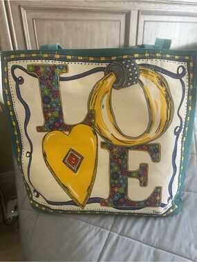 Brighton LOVE Graphic Tote in Teal, Yellow, Cream